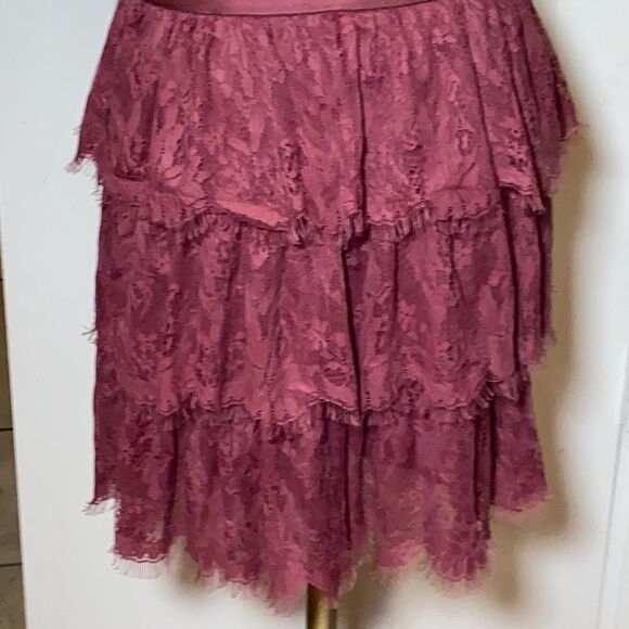 Fossil Layered Tiered Lace Mini Skirt S Mauve Pink - Picture 3 of 7